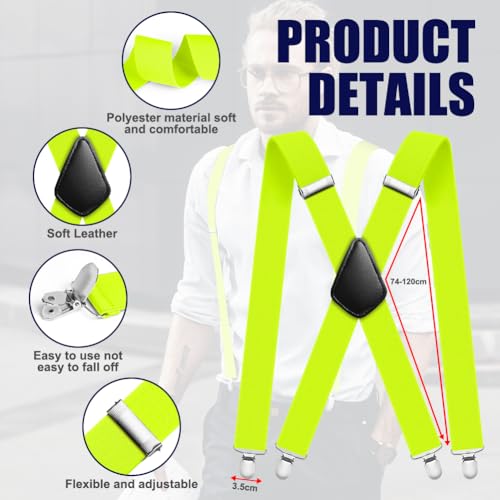 Image of Aomig Men's Adjustable Wide Braces, Extra Wide X Braces for Men, Braces for Men with Very Strong 4 Clips - 3.5 cm