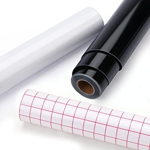 Image of HTVRONT Permanent Vinyl Roll with Transfer Tape, 12 inch x 14FT Black & White Adhesive Vinyl Compatible with Cricut Cutting Machine, Silhouette - 2 Rolls Easy to Weed & Transfer