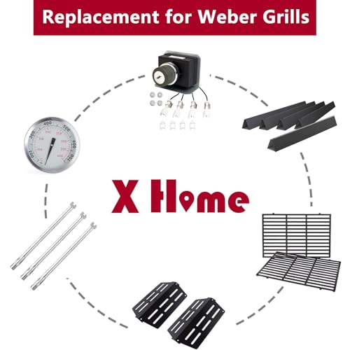 X Home 19.5" Grill Grates Replacement for Weber Genesis 300 Series with 3 Burner Gas Grills, Genesis E-310 E-320 E-330, Cast Iron, Replacement for Weber Parts 7524 & 7528, 2-Pack