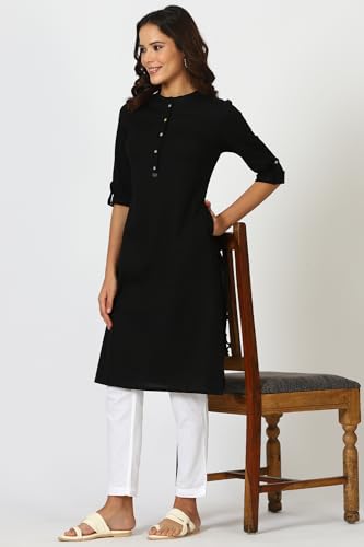 Image of W for Woman Lilac Mandarin Collar Cotton Blend Straight Kurta