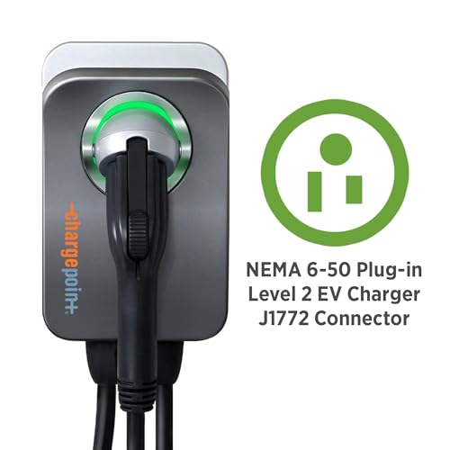 Image of ChargePoint HomeFlex Level 2 EV Charger J1772 - Fast Smart Battery Power Charging at Home for Electric Automobile Vehicles - NEMA 6-50 Plug for Electric Car