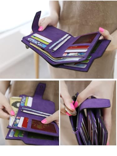 Women's Wallet, Mini Card Holder, Leather Zipper Coin Purse Handbag, Small Wallet for Women Girls, Brown, One Size3