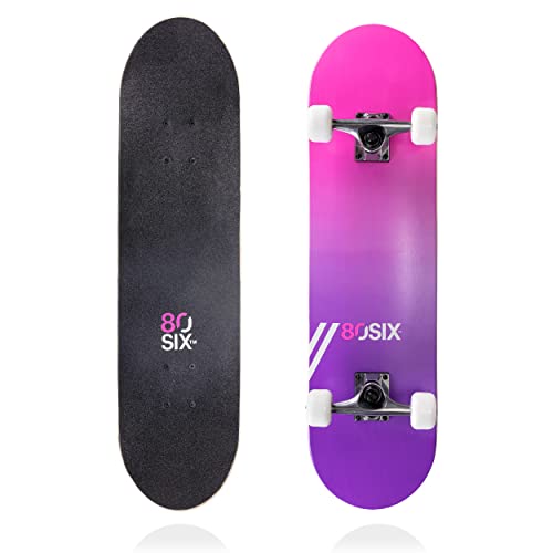 80Six Adult and Youth Skateboard with 54mm Urethane Wheels and Carbon Steel Bearings (Pink-Purple Fade, 31