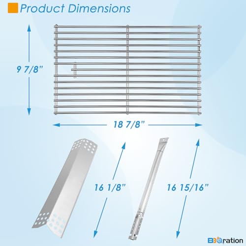 Image of Replacement Kit for Kitchen Aid 720-0745B 740-0780 860-0012 720-0745 720-0745A, 7MM Solid Stainless Steel Cooking Grates, Burners and Heat Plates for Kitchenaid Grill Replacement Parts
