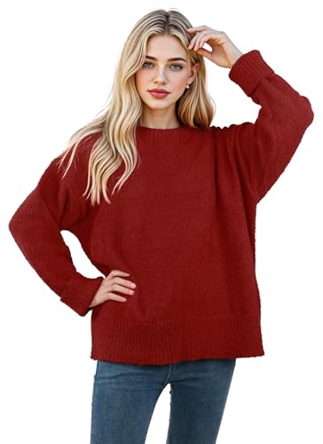 Image of Women's Oversized Crewneck Sweaters, Long Sleeve Fuzzy Knit Casual Chunky Warm Fall Pullover Sweaters Top Trendy Outfits