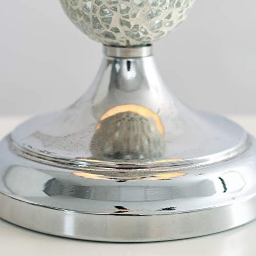 Pair of - Modern Decorative Chrome & Mosaic Crackle Glass Table Lamps with a Pink Shade