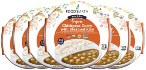 Food Earth Ready-to-Eat Chickpeas Curry with Steamed Rice โ Healthy Packaged Indian Microwave Meal (300g x Pack of 6)
