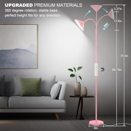 Image of Yikuneng Dimmable LED Floor Lamp, Super Bright Reading Lamps Floor Standing lamp with Remote & Touch Control, Stepless Dimming & 2700K-6500K Color Temperature, for Living Room Bedroom Office, Pink