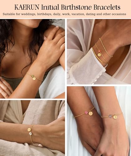 Image of KAERUN Initial Birthstone Gold Bracelets for Women Dainty Flowers Bracelets