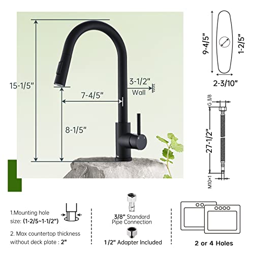Black Kitchen Faucet With Soap Dispenser, Appaso Matte Black Kitchen Faucet With Pull Down Sprayer, 2-Mode Kitchen Sink Faucets Black, Modern Kitchen Faucet For Rv/Bar Sink, Durable Stainless Steel #TOP5