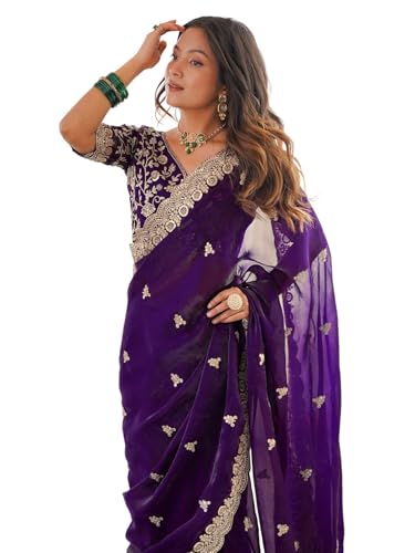 Image of SIRIL Women's Tissue Silk Sequence Embroidery Saree With Unstitched Blouse Piece