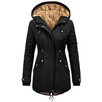 Vancavoo Womens Parka Winter Coats Waterproof Jacket Hooded Coat Fleece Lined Jacket Ladies Arctic Velvet Warm Outdoor Windbreaker Hoodies zip up Sweatshirt Outwear with Pockets(Black,L)