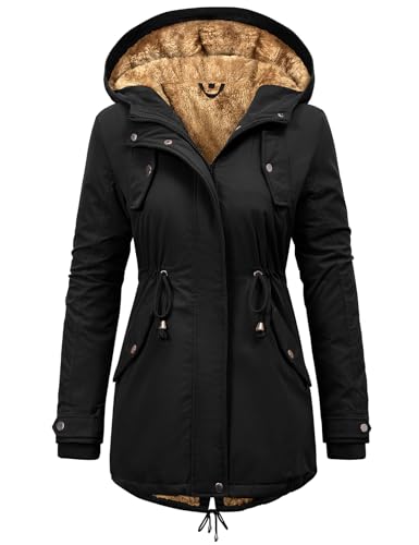 Vancavoo Winterjacke Damen Jacke Winter Warm Winterparka Gefüttert Mantel Parka Lang Wintermantel Elegant Wasserabweisend Outdoor,Schwarz,XL