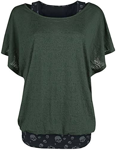 T-Shirt Double Couche Noir et Vert Black Premium by EMP avec imprimé tête de mort rock style