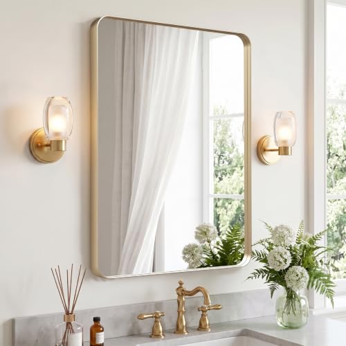 Image of Kosmonia 30x22 Inch Bathroom Vanity Mirror Brushed Champagne Gold