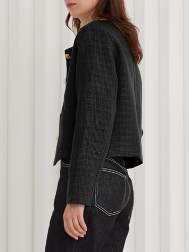 LifeShe Tweed Jacket Women Cropped Long Sleeve Work Blazers Fall Casual Open Front Office Coats3