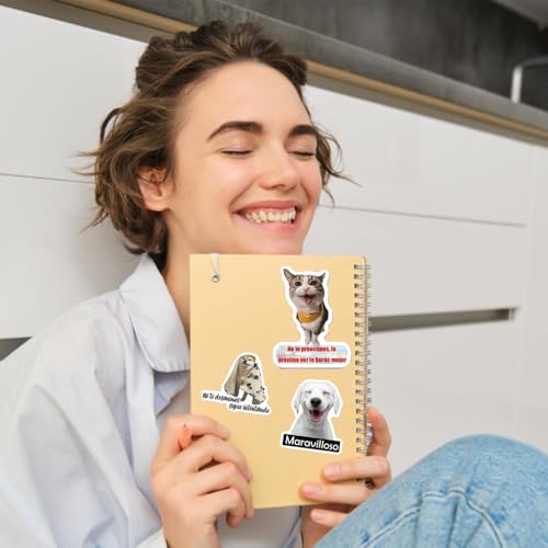 Image of Funny Spanish Cat & Dog Meme Stickers, Waterproof Vinyl Animal Decals for Water Bottles & Laptops, Hilarious Spanish Teacher Supplies & Student Gifts