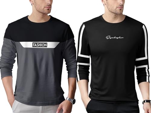 Image of Noble Monk Men Full Sleeve Round Neck T-Shirt | Printed Sleeves |Regular fit Tshirt for Men