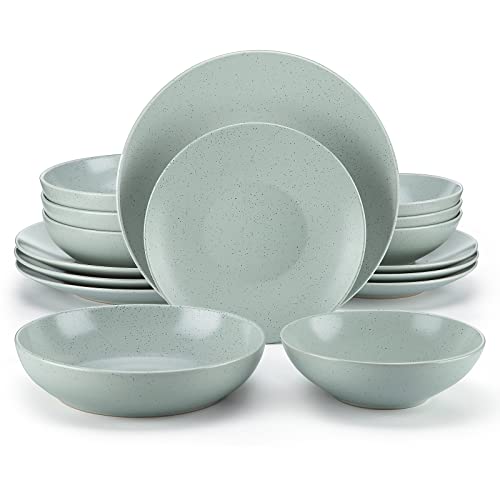 vancasso Sabine 16-Piece Stoneware Dinner Set for 4 with Plate, Dessert Plate, Pasta Bowl and Cereal Bowl, Grey