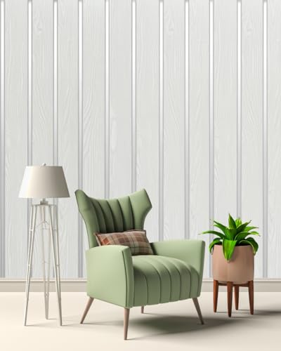 Image of Self Adhesive 3D Wood Panel Wallpaper Roll 45 x 300 cm - Waterproof, Peel and Stick Vinyl Wall Sticker for Living Room, Bedroom, Cabinet & Wall Decor (White Silver Wooden)