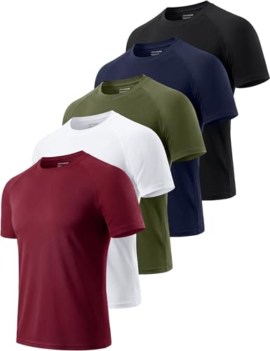 Cimic 5er Pack Sport Tshirts Herren Funktionsshirt Sportshirt Herren Kurzarm T Shirt Atmungsaktive Trainingsshirt Männer Fitness Gym Laufshirt Wandershirt Men Set 510 Black White Green Navy Red L