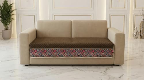 Image of Velvet Quilted Sofa Cover Mat Seat & Back, 3+2+2 Set, Total L161in H32in (3+2+2), Brown Color,Anti Skid Backing, 6in Hanging Strap Design, Washable Soft, A, Style -Brown-S322