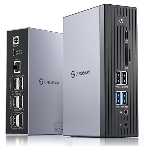 UtechSmart Docking Station 3 Monitors, 18 in 1 Docking Station 4K@60Hz for Thunderbolt 3/4, USB-C Windows & MacBook, USB C Laptop Dock with 100W Power Supply, 3*HDMI or DisplayPort, 4X USB Ports Grey Cover