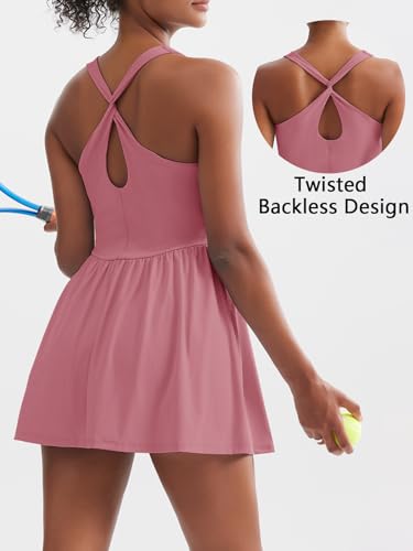 Image of Sexyasasii Women's Summer Athletic Tennis Dress with Built in Shorts and Bra Square Neck Workout Exercise Active Golf Dresses