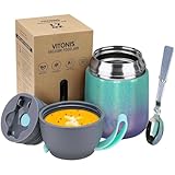 Più comfort: l'apertura extra grande da 7,1 cm può aiutarti a riempire, mangiare e pulire. Questo contenitore termico per il pranzo contiene due pratici cucchiai pieghevoli all'interno e una maniglia sulla parte superiore, che sono facili da trasportare e il coperchio può essere utilizzato anche come ciotola.