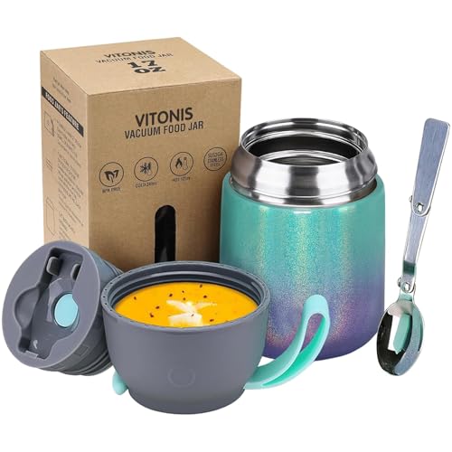 VITONIS Thermobehälter für Essen 500ml Edelstahl Isolierbehälter Gefäß für warme Speißen, Essen, Suppe, Isolierbehälter mit Löffel Thermo Gefäß