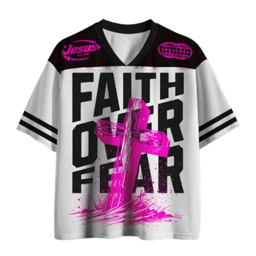 Graphic Tees Summer Novelty Women Men Oversized Faith Over Fear Christian Jersey