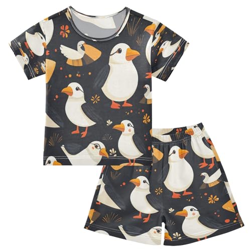 Pajama Sets Short Sleeve Birds on Black Background Soft Cotton Summer Sleepwear 2 Piece PJS Size 5-14T