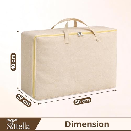 Image of SITTELLA 2 Pack Large Foldable Storage Bags 58 L | Fabric Storage Organizer Box with Zip | Blanket, Quilt & Household Item Storage | Space Saving Storage Container | Beige