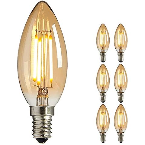 NUODIFAN LED Edison Glühbirne E14, Vintage Kleine LED Kerze Birne Antike Lampe Dekorative Retro Glühbirne Ideal Cover