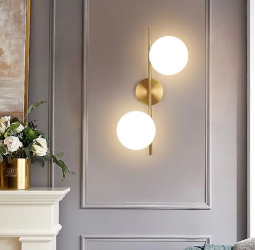 Partenopea Applique vintage in metallo e 2 ampolle in vetro eleganza retrò design classico con porta lampadine G9 per illuminare la parete di casa, bar, ristorante (2 Palle Luce calda 3000K)