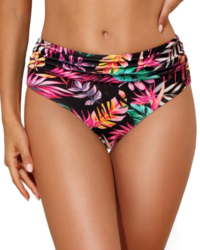 Image of Tempt Me Women Mid Rise Bikini Bottoms Full Coverage Swimsuit Ruched Scrunch Swim Bottom