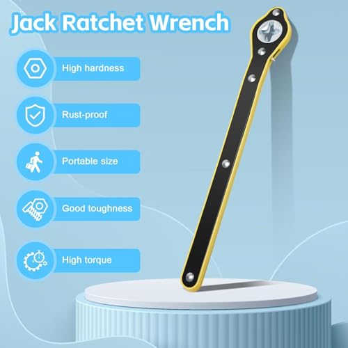 Image of TEKCOOL Auto Labor-Saving Jack Fixed Ratchet Wrench with Long Handle, Jack Ratchet Wrench for Scissor Jack, Lug Wrench for Tire Jack, Car Jack Wrench Positive and Reversal Knob Design, 30 x 3 cm