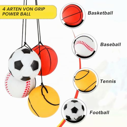 SHSHbuy 4 Stück Springball mit Schnur,Ø 6cm Handgelenk Return Ball,Springball Returnball Flummi Armband Sport Spielzeug für Kinder Erwachsene,Fußball/Basketball/Tennisball/Baseball