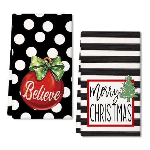 Arkeny Christmas Dish Towels For Christmas Decor White Polka Dot Xmas Kitchen Towels 18X26 Inch Red Bell Washcloths Seasonal Merry Christmas Hand Towel For Cooking Set Of 2 Ad024 cover