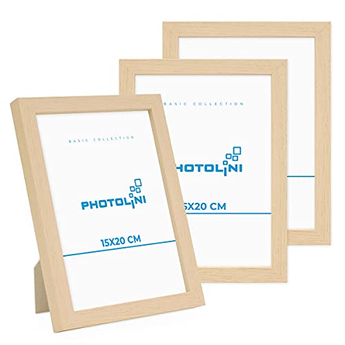 Lot de 3 Cadres 15x20 cm Moderne Naturel en MDF avec vitre en Acrylique Comprenant Accessoires/Collage de Photos/galerie d'images/Multi Cadre Photo Mural