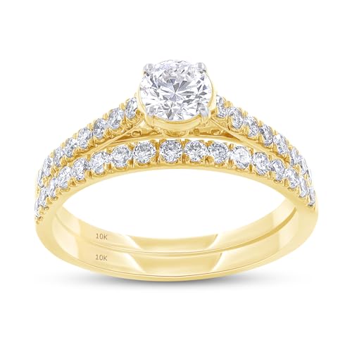 Bridal Set Rings For Women, 1.00 Carat (ctw) Lab Grown Diamond Engagement Wedding Ring For Women In 10K Solid Gold Jewelry Gifts For Her
