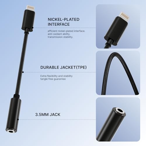 Image of Basesailor Lightning to 3.5mm Headphone Adapter (Black) | Lightning to AUX Audio Jack Connector Converter Compatible for iPhone | Hi-Fi Sound Quality | Compact & Portable Design by AIL-KIN
