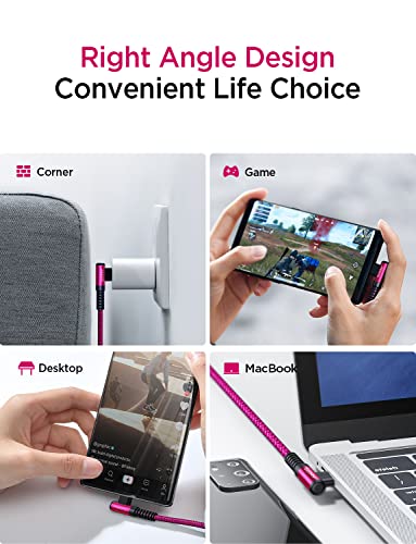 Image of AINOPE 240W USB C to USB C Cable Fast Charging 15FT,Right Angle Fast Type C Charging Cable Fits iPhone 16 Pro Max Plus,iPhone 15,MacBook Air /Pro,iPad Pro,Samsung,Pixel,All Devices, Rose Red, 1 Pack