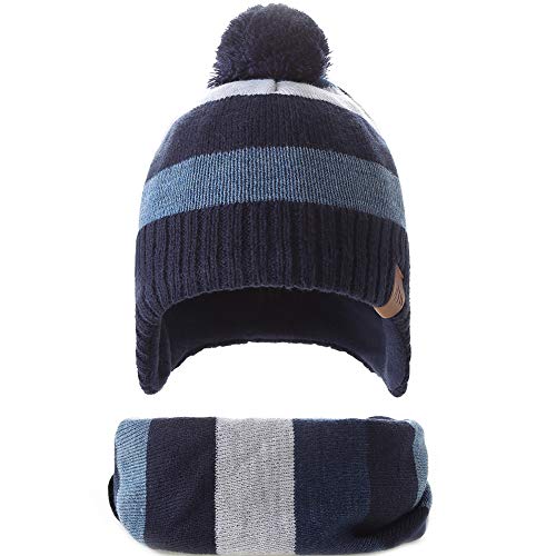 Image of Boys Winter Hat Baby Beanies with Earflap Upgrade Fleece-Lined Skiing Toddler Hat