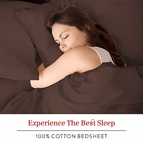 Image of Layers 100% Cotton 144TC Elastic Fitted Bedsheet for Double Bed King Size with 2 Pillow Covers, (Dark Brown, Solid Pattern), All Round Elastic, Moisture Absorbent, Skin Friendly - Be Bold Collection