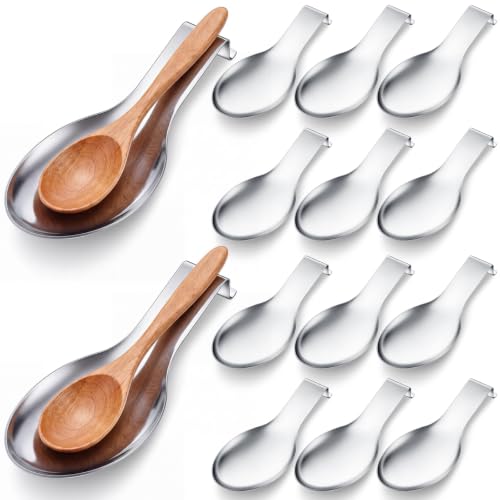 Nuanchu 14 Pcs Stainless Steel Spoon Rest, Stove Utensil Holder Silver