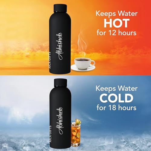 Image of AICA Personalized Name Stainless Steel Water Bottle -500ml- 12 Hrs Hot & 18hHs Cold (Black) |Customised Gift For Men Women Girl Boy | Gifts for Woman | Gift for Man Girls Boys