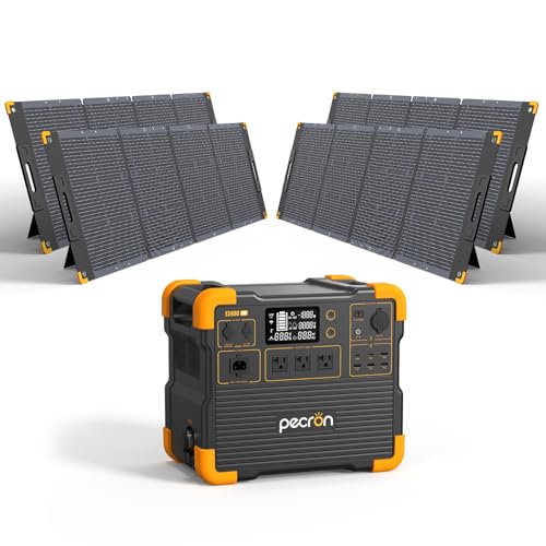pecron Portable Power Station E2400LFP with 4x200W Solar Panels, 2048Wh LiFePO4 Battery Backup, 2400W Solar Generator Expanded to 8192Wh, Fast Charging Power Station for Emergencies, Camping, RV, Home