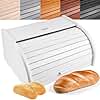 Creative Home White Wooden Bread Bin | 40 x 27.5 x 18.5 cm (+/- 1 cm) | Natural Beech Wood | Bread Box Container with Roll-Top Lid | Wooden Kitchen Storage box