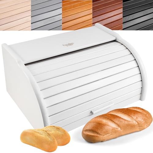 Creative Home Porta-Pane Legno Bianco| Moderno | 38x28,5x17,5cm (+/-1cm) | Contenitore Pane | Coperchio Scorrevole Avvolgibile |...